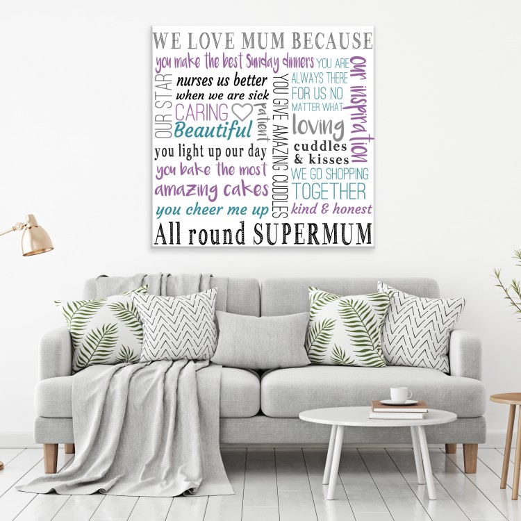 'We love Mum because ' Typography Canvas